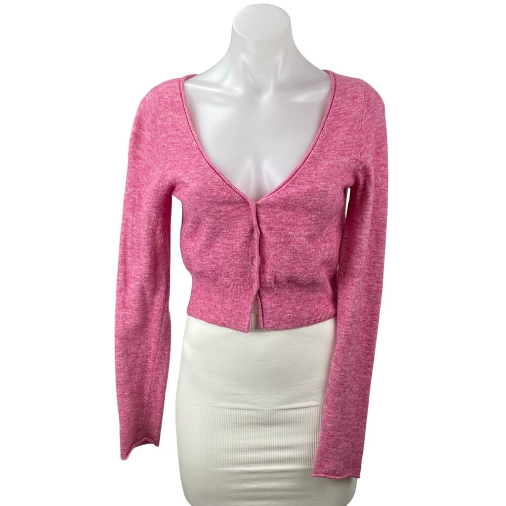 Aritzia Wilfred Pink Wool Cashmere Long Sleeve Button Up Crop Cardigan Sweater S